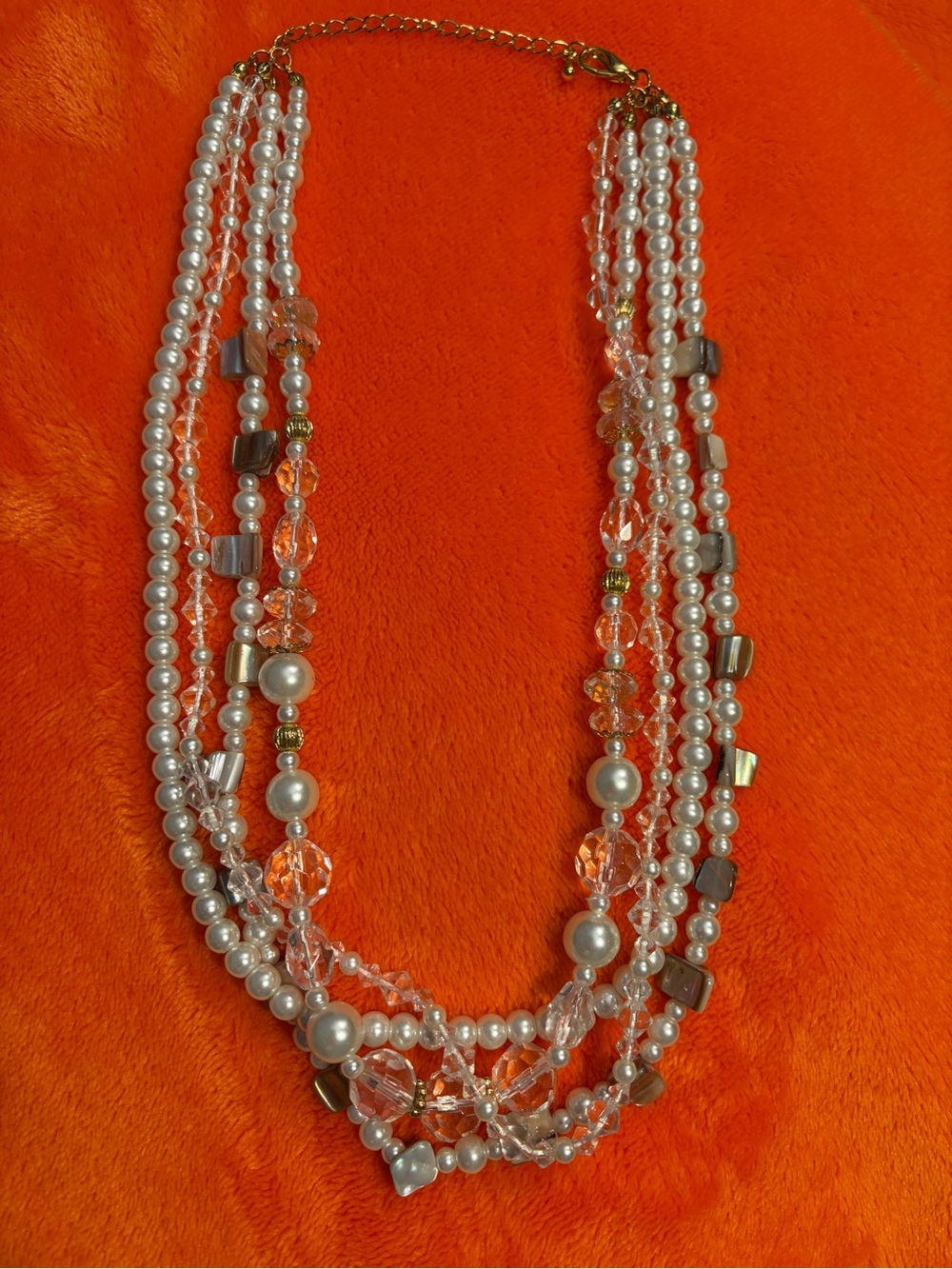Premier Designs “Daydream Multi-Strand Pearl and Crystal Necklace in White/Clear